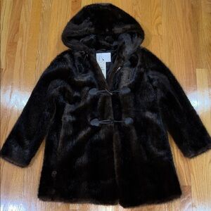 Zara Black Faux Fur Hooded Coat